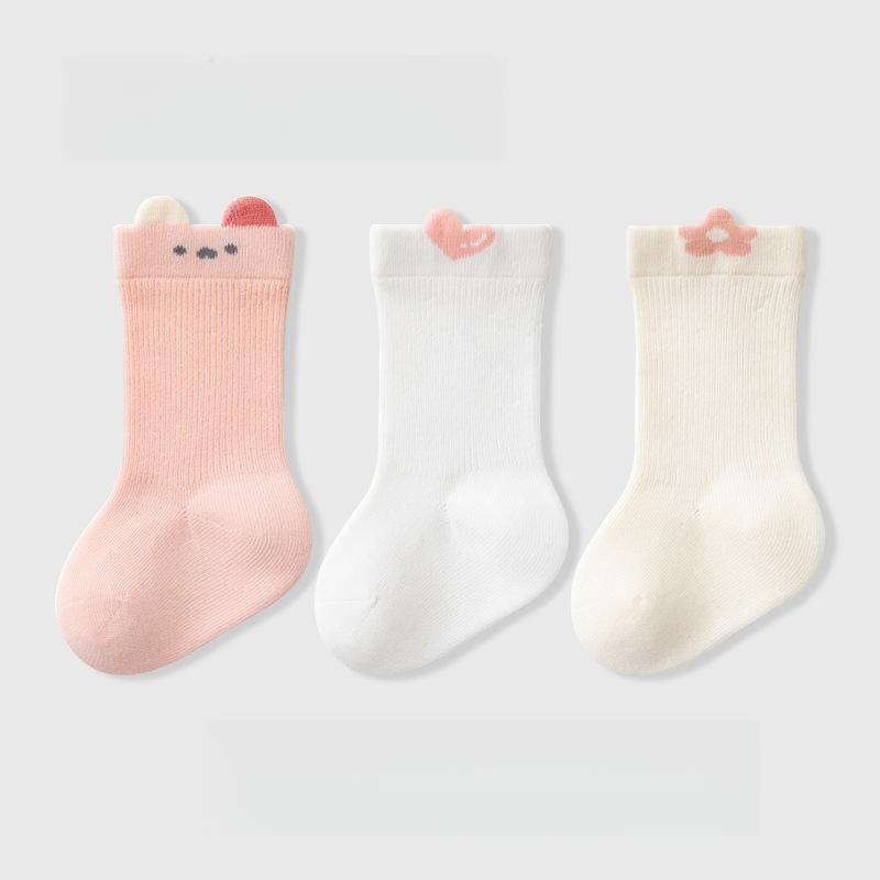 Babysokker Høst Nye Ensfarvede Kjemmet Bomull Midt-legg Sokker Sømløse Tegneserie Babysokker Klasse A