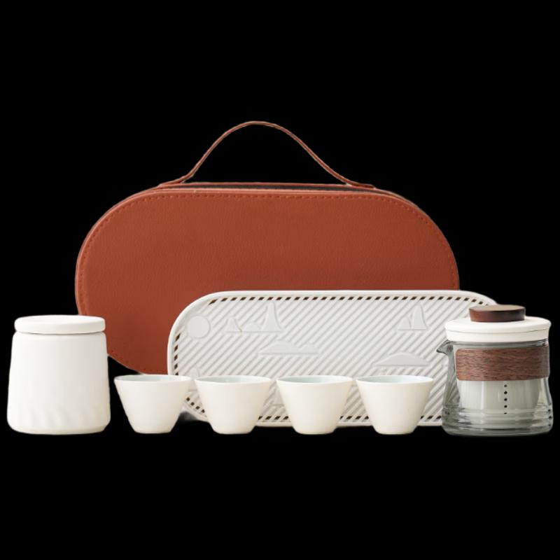 Woding Minimalist Ceramic Tea Set Gift with Travel Bag
