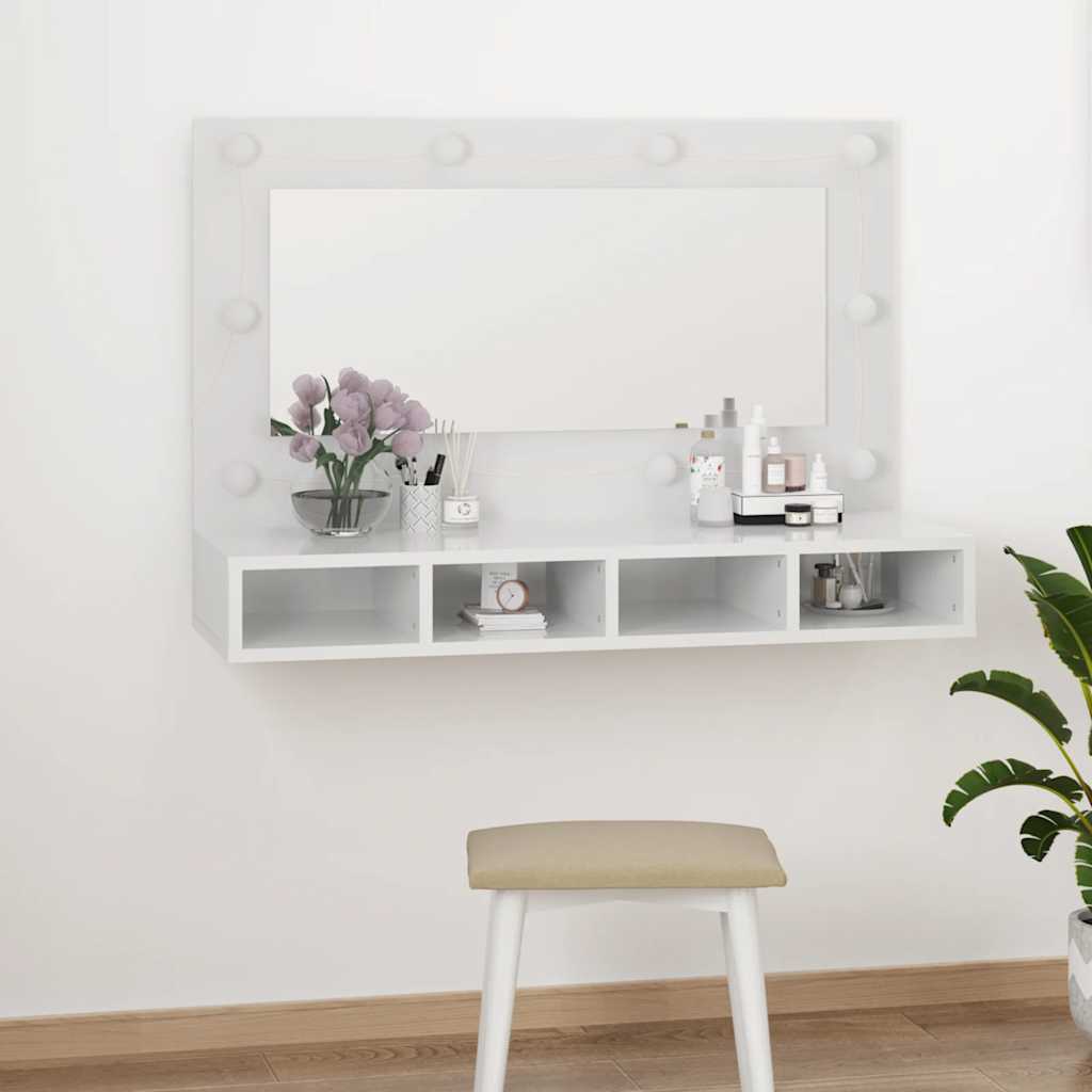 Mirror Cabinet with LED Lighting High Gloss White 90 x 31.5 x 62 cm