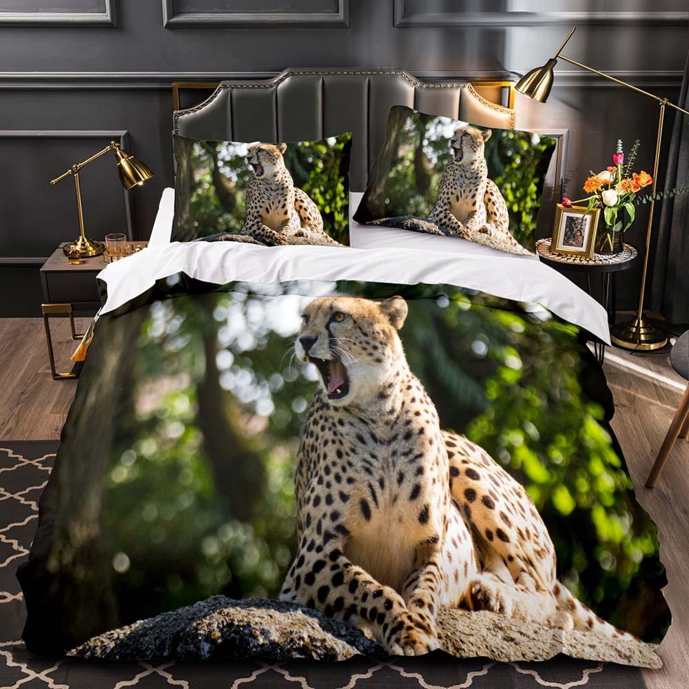 Lion King Queen Duvet Cover Watercolor Animal Bedding Set for Kids Teens Adults Colorful Wildlife 2/3pcs Polyester Quilt Cover