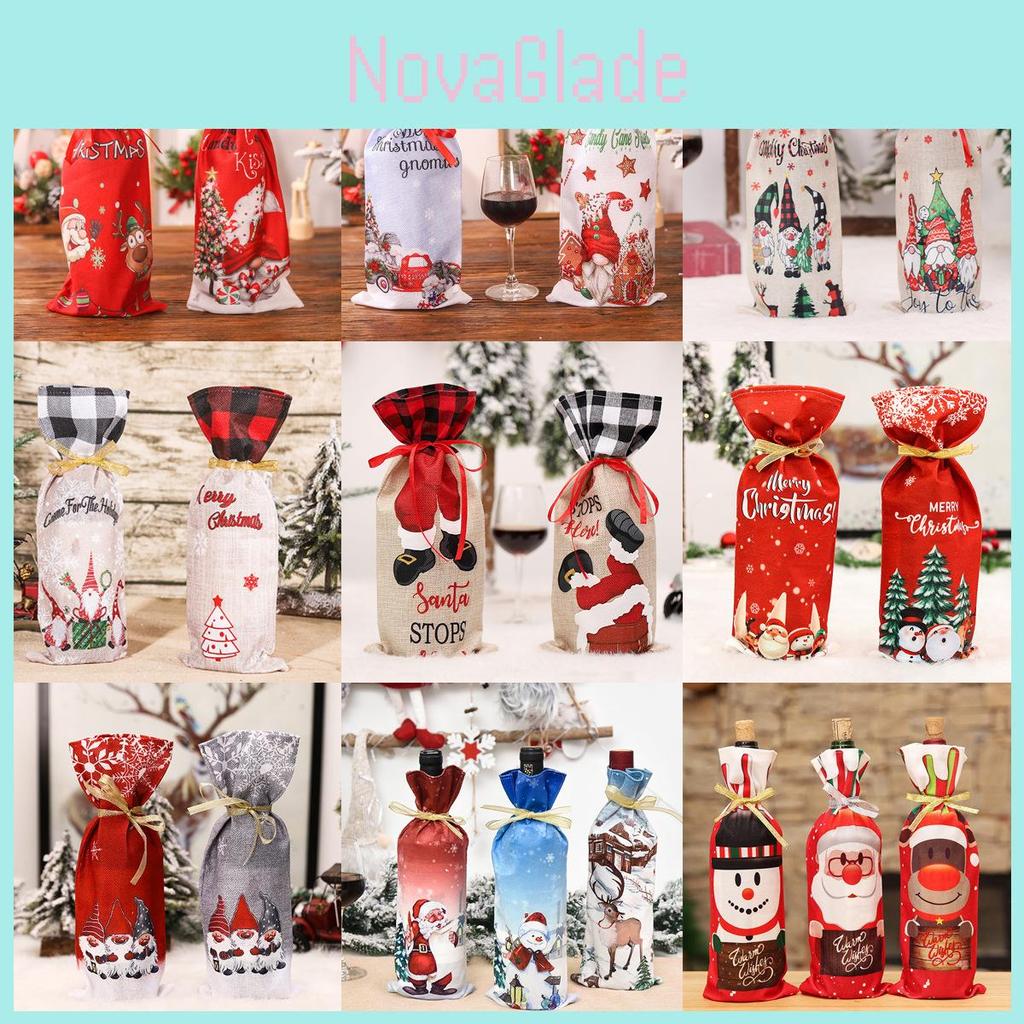 Cartoon Printed Christmas Wine Bottle Cover Festive Table Decorations Props