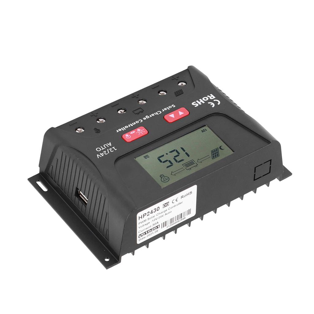 30A 12V/24V PWM Solar Charge Controller Regulator LCD Display Automatic Identification Adjustable Pa
