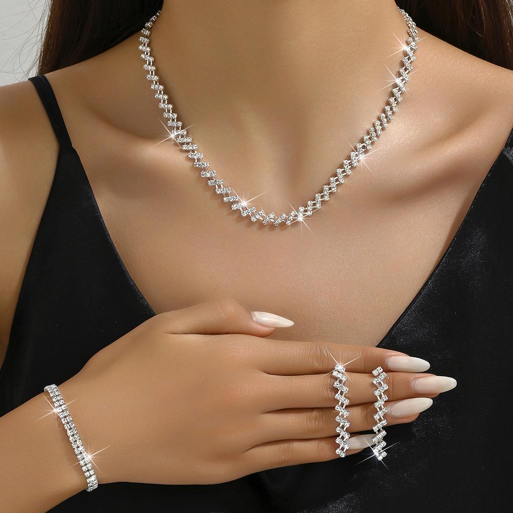 Jewelry Full Diamond Necklace Three Sets Versatile Simple Bridal Rhinestone Clavicle Chain Neck Chain Jewelry