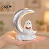 Whimsical Ghost Statue Cute Reading Book Ornament, Luminous Resin Figurine, Collectible Figurine Decor Night Light for Halloween Home Desktop