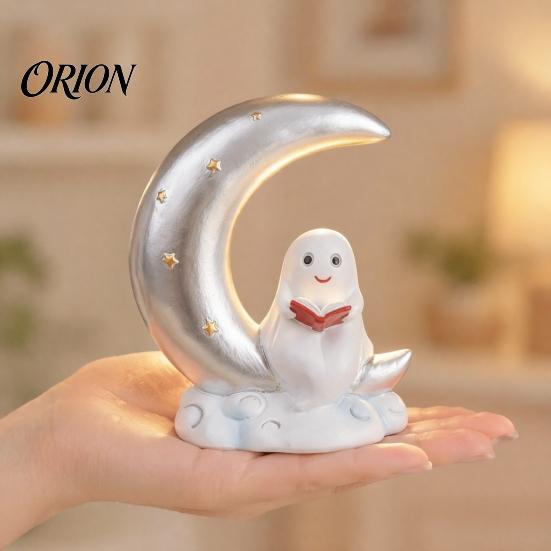 Whimsical Ghost Statue Cute Reading Book Ornament, Luminous Resin Figurine, Collectible Figurine Decor Night Light for Halloween Home Desktop