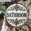 2D Flat Aluminum Rustic Bathroom Sign for Door - Vintage Farmhouse Wall Decor, Round Aluminum Metal Hanging Plaque, Shabby Chic Faux Embossed