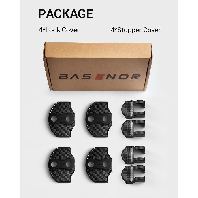 BASENOR 2026 2025 Tesla Model Y Juniper Model 3 Door Lock Cover Protector [Carbon Edition] [No Tape Requried], Door Striker Latches Stopper Covers
