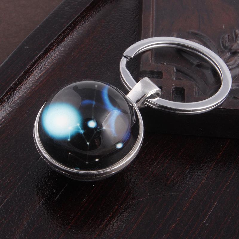 Luminous Scorpio Virgo Crystal Keychain: Double-Sided Glass Pendant Metal Keyring