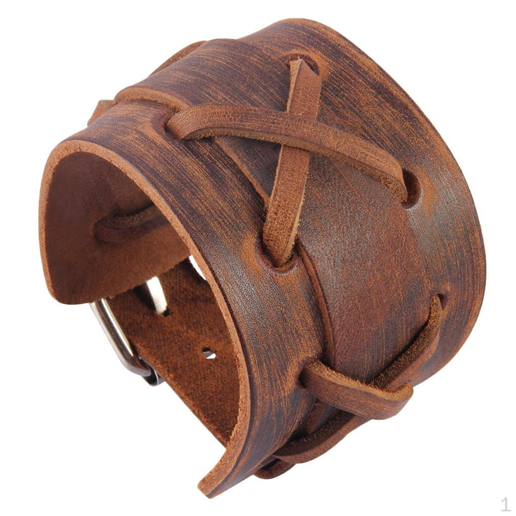 Pattern Braided PU Leather Wide Cuff