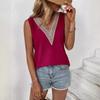 Nové letní dámské halenky bez rukávů s výstřihem do V, krajkovou vsadkou, jednoduché, módní, elegantní, volné košile pro ženy, vintage, slim fit, jednobarevné dámské halenky, topy 26035
