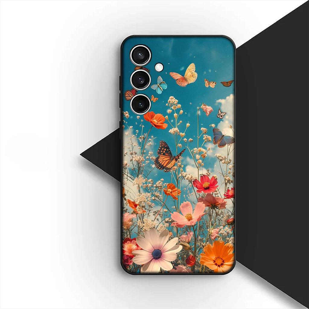 Phone Cover for Samsung Galaxy S25 S24 S23 FE Ultra Plus S7 Edge S25+ S23+ A56 5G Funda Casing Soft Case Poppy Flower Bloom Rose