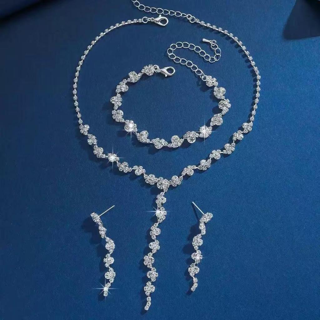 Elegantní mezikontinentální svatební souprava náhrdelníku a náušnic s kamínky