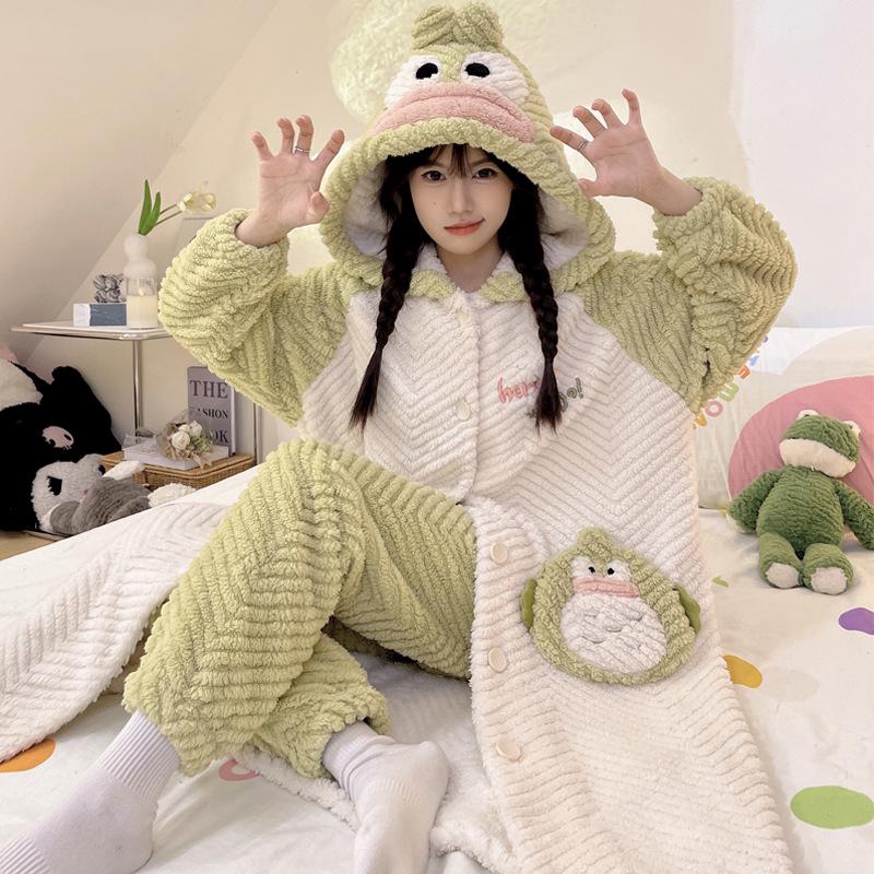 Women's Winter Plus Velvet Coral Fleece Nightgown - Cute Thick Flannel Home Wear