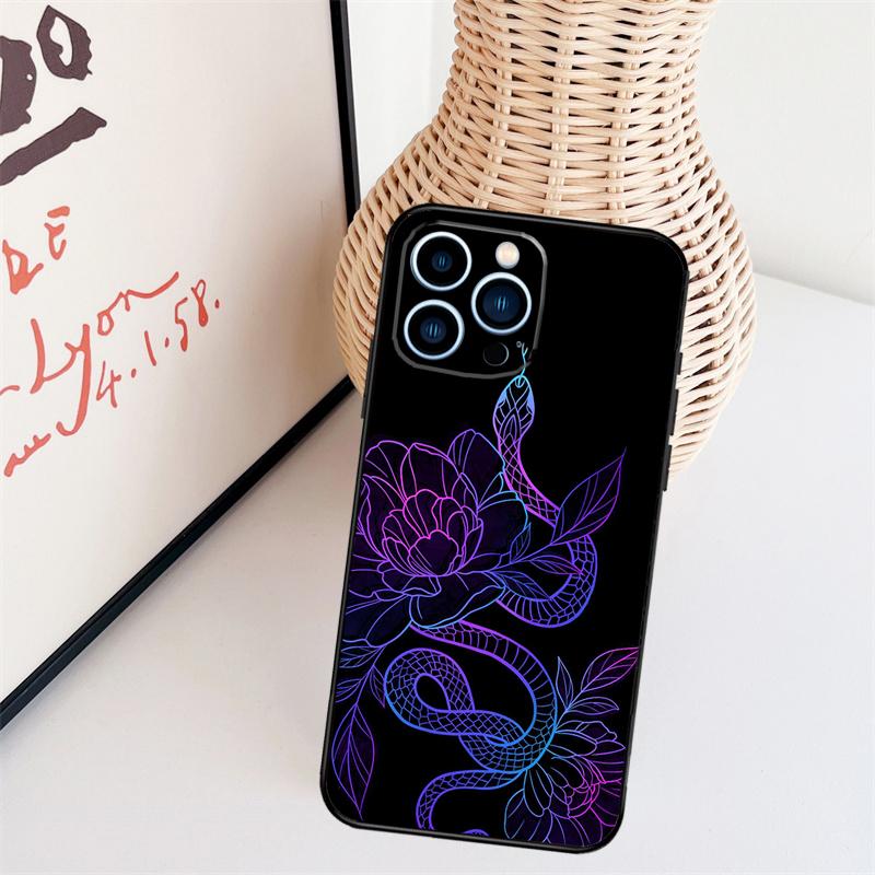 Snake Flower Phone Case For iPhone 16 Pro Max 14 13 12 11 15 17 Pro Max mini 15 16 Plus 16e Back Cover