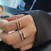 Classic Simple Stainless Steel Line Double Layer Couple Rings for Men Women Temperament Trendy Hip Hop Finger Jewelry Accessory