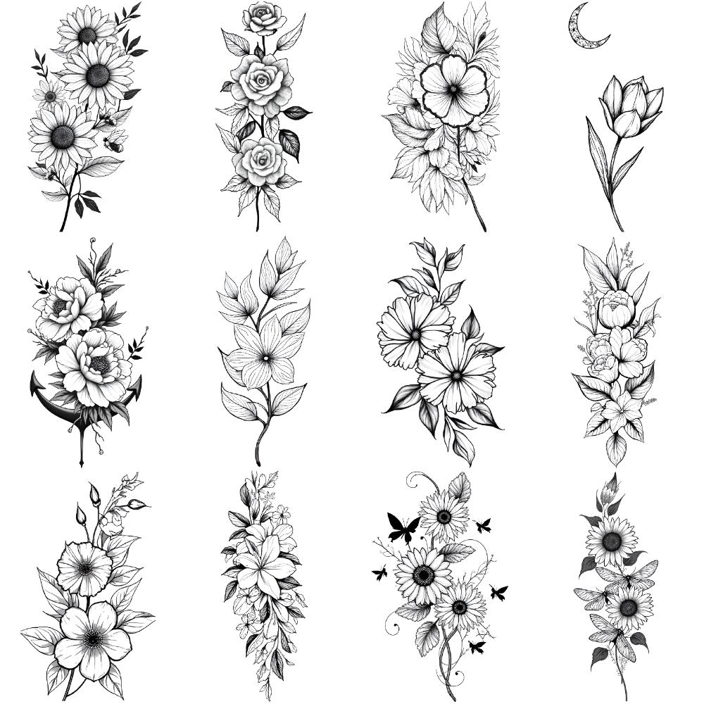 12 sztuk Tymczasowe Tatuaże Kwiatowe Wzory Wodoodporne Długotrwałe Naklejki na Ciało Na Uda Kobiety Dorośli