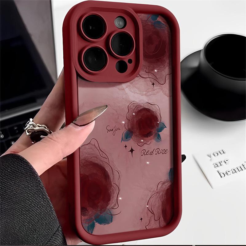 Red Rose Sky Eye Silicone Case for Apple 16 Pro Max/15/14/13/XR