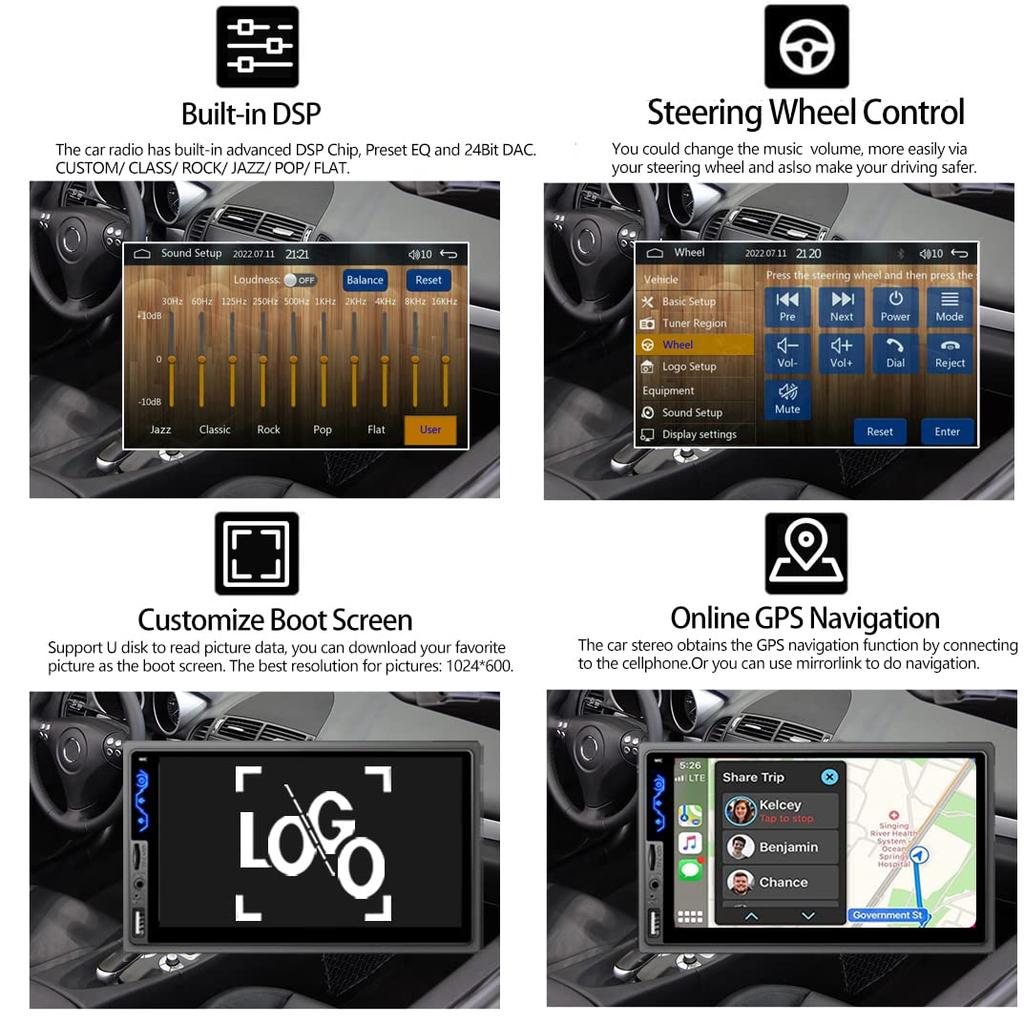 Double Din Car Stereo Compatible with Apple CarPlay and Android Auto - 7inch HD
