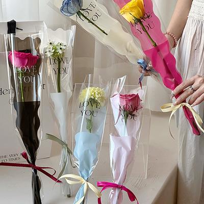 50pcs Mermaid Wavy Pattern Flower Bouquet Gift Cellophane Bag Wrapping Paper Bag Valentine's Day Mother's Day Single Rose Bags