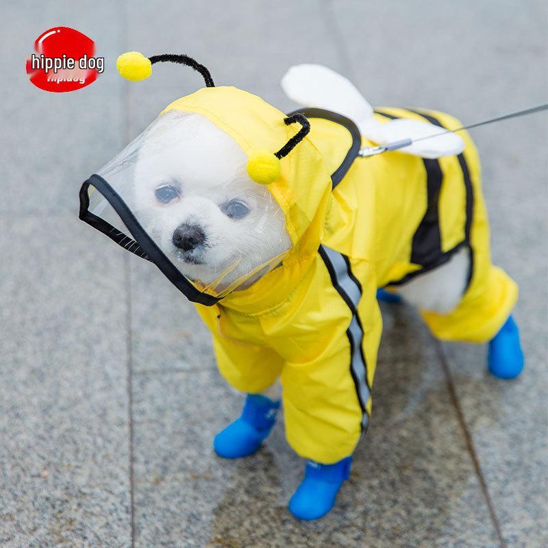 Four-Legged Dinosaur Dog Raincoat with 3D Tail – Waterproof for Medium & Large Breeds