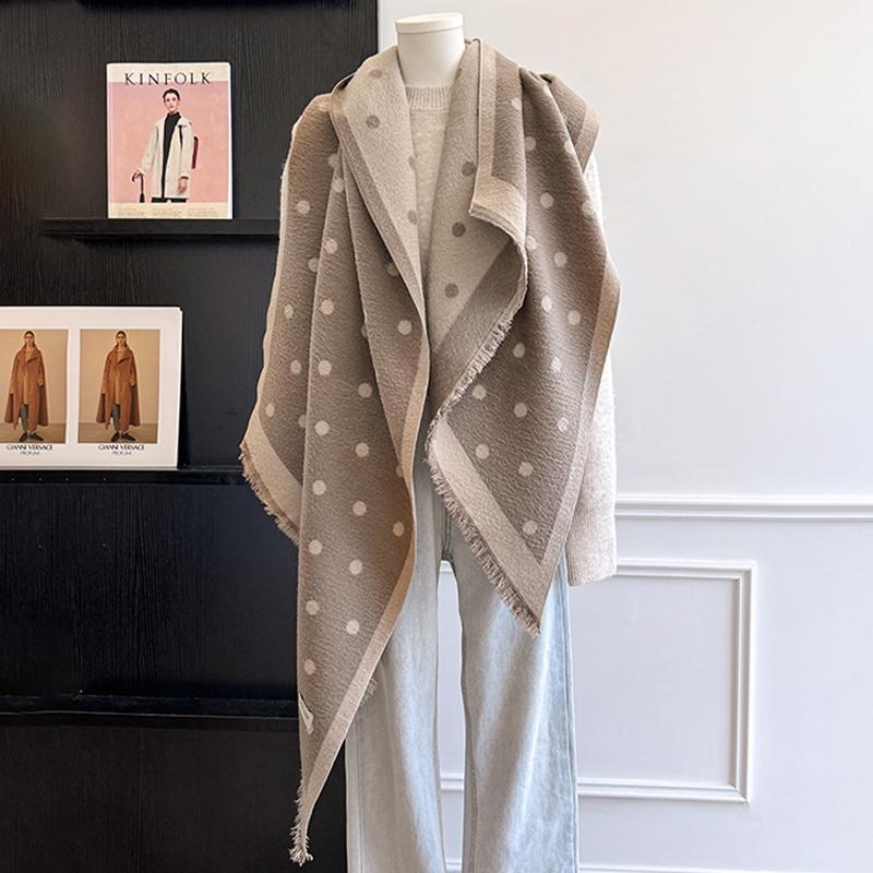 Luxuriöser Damen-Kaschmirschal - Winterwarmer Quasten-Streifen- und Tupfen-Druck Pashmina-Schal, Foulard & Poncho