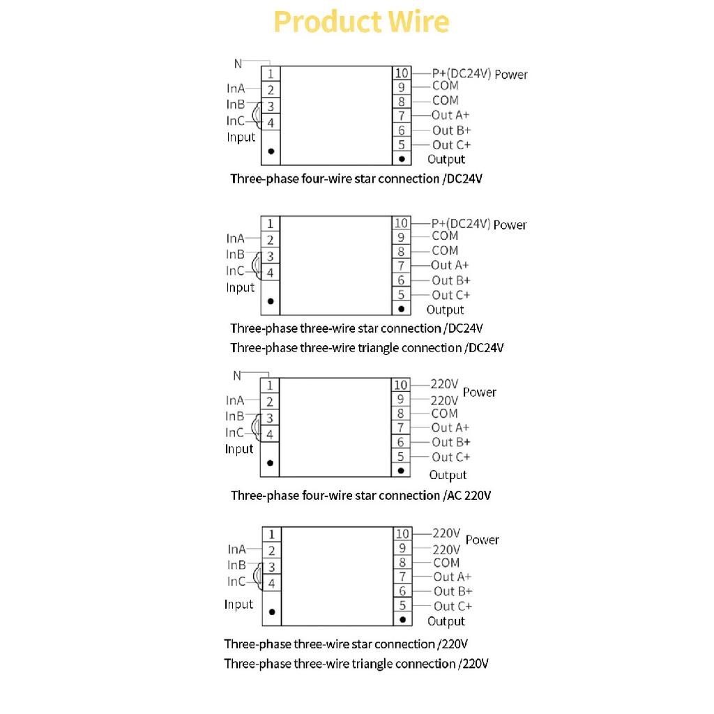 Analog Voltage Sensor Three-Phase 4-Wire AC220V 4-20mA RS485 Output AC 380V 465V Voltage Transmitter