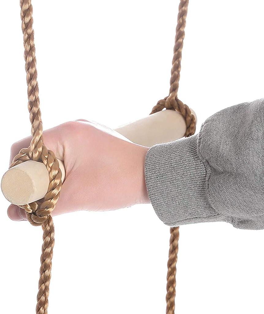 COMINGFIT 6-Step Wooden Rope Ladder for Athletic Activities, Kids' Toy, Sports Practice, Play Equipment (Large)