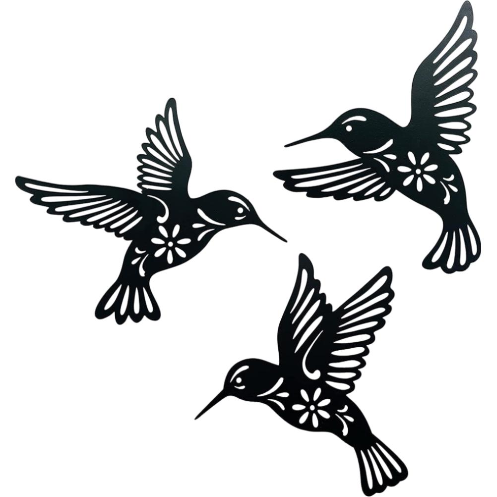 3 Pieces Metal Hummingbird Wall Art Decoration Hollow Out Iron Bird Sculpture Waterproof Wall Hanging Figurines for