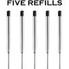 HeTaoCat Black Ink Refill Pack of 5, Replaceable Ballpoint Pen Refills, Medium Point Metal Refil (Black)