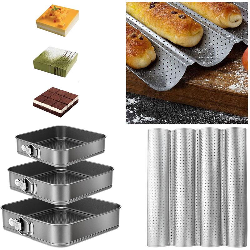 Non-Stick Springform Cake Pan Set and Perforated Baguette Baking Tray for Bread Cheesecake Pastry Kitchen Bakeware Tools