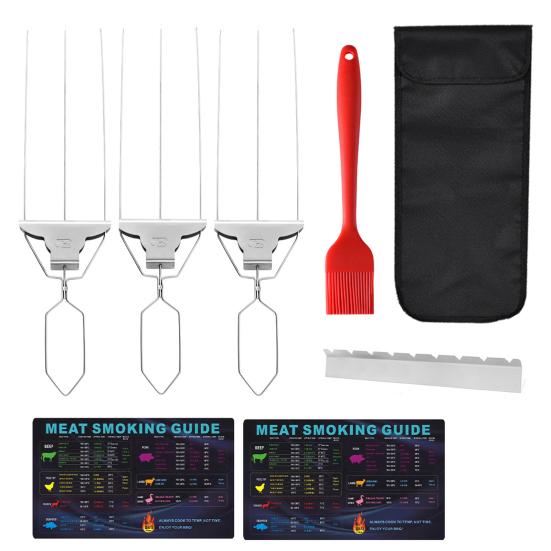 3-Prong BBQ Skewers Set Stainless Steel Grill Skewers with Push Slider Bar Dishwasher Safe Three-Prong Kabob Sticks for Meat Veggies Shrimp