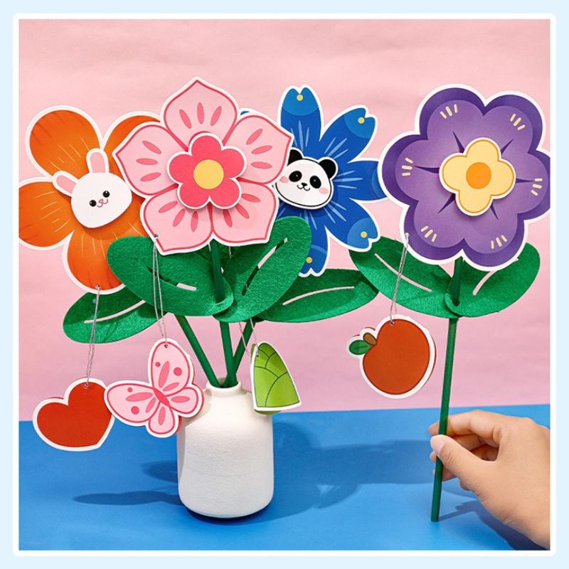 Cartoon DIY Flower Greeting Card Childrens Thank You Handmade Material Package Small Red Reward Gift Office School Supplies
