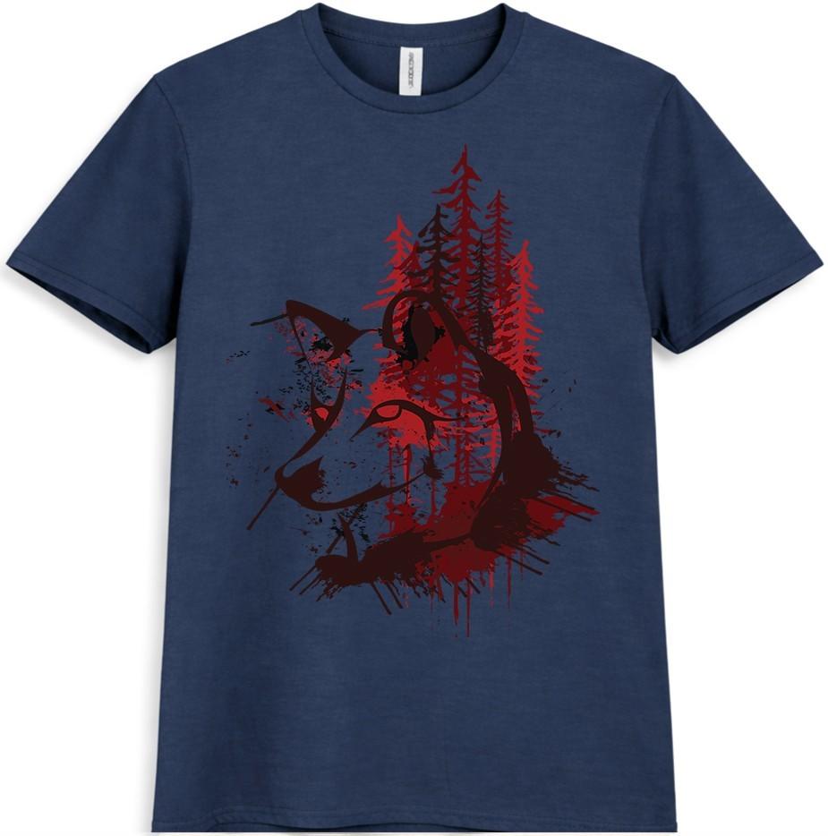 Wolf T-Shirt Forest Wildlife Pine Trees Silhouette Graphic Tee