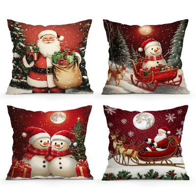Santa Claus Cushions Pillowcase Polyester Cushion Cover Throw Pillow Sofa Decoration Pillowcover Home Car Sofa Decor