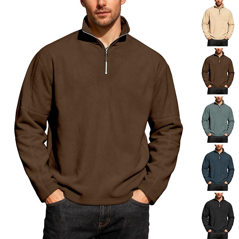 Men Thick Fleece Half Zipper Stand Collar Long Sleeve Loose Casual Pullover Sweatshirt
