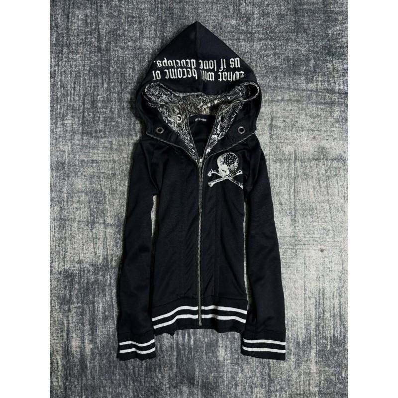 2026 New Arrival Dark Streetwear Zip Up Hoodie Y2K Slim Fit Gothic Sweatshirt Teens Youth