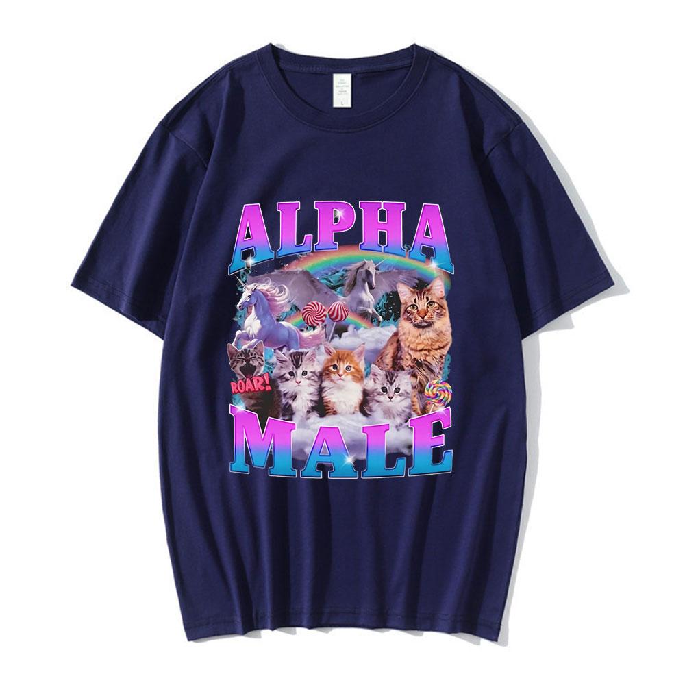 Alpha Male Cute Kitten Cat Unicorn Rainbow Funny Graphic T-shirt Men Women Fashion Short Sleeve T-shirts Cotton Casual T Shirts
