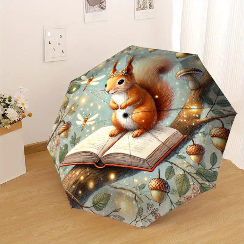 1pc squirrel book Pattern Umbrella Design Automatic Opening and Closing Umbrella, High-quality Travel Umbrella, Lightweight and Portable, -61