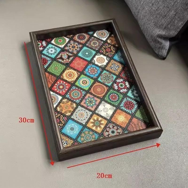 

1pcs Bohemian Style Decorative Tray Entryway Living Room Creative Storage Plate for Jewelry Snacks Household Organizer Tray коричневий