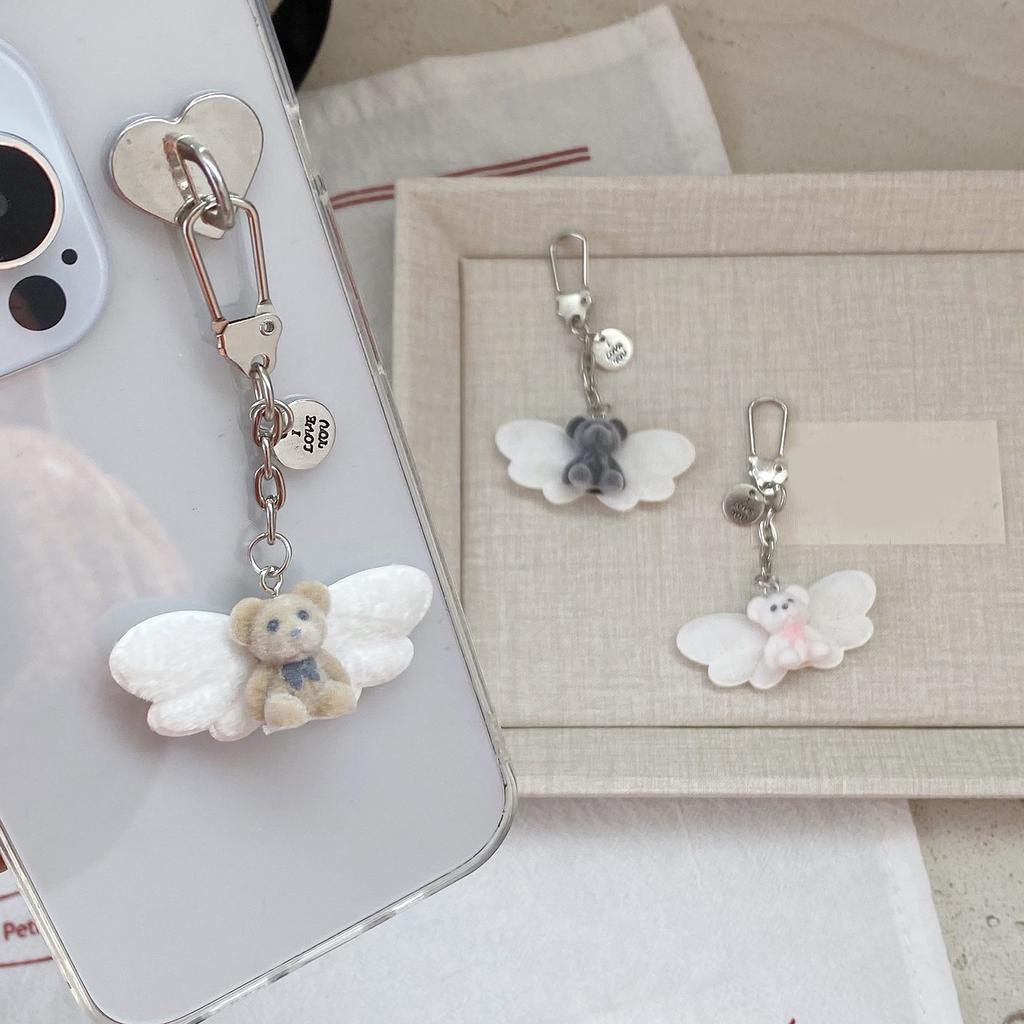 Fashionable Lovely Small Flocking Bear Pendant Charm Portable for Keychain and Phone Accessory Decoration Daily Use