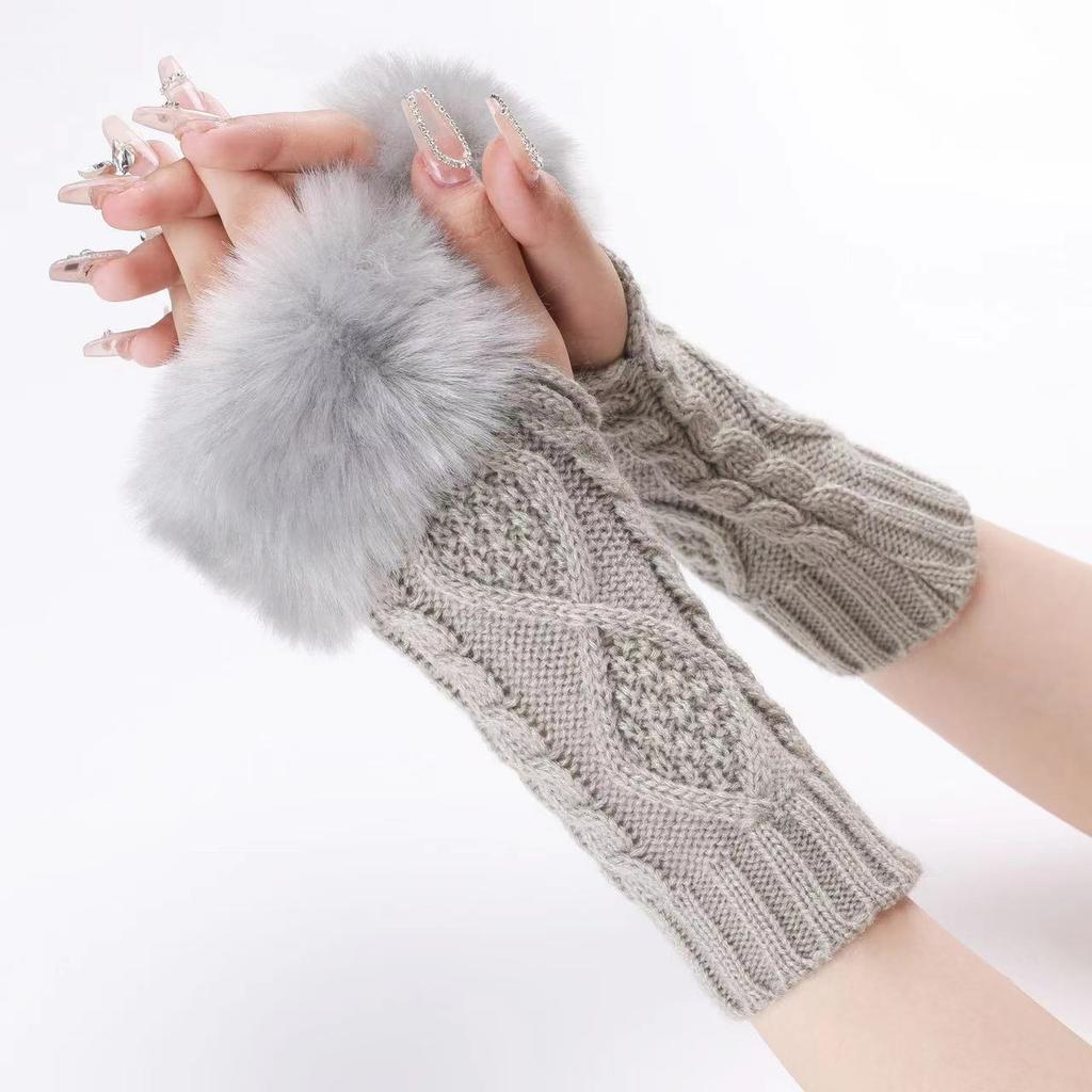 Diamond-shaped Short Woolen Gloves New Fall and Winter Woolen Sleeve Cover Female False Sleeve Knitted Warm Finger Open Wrist Arm Sleeve