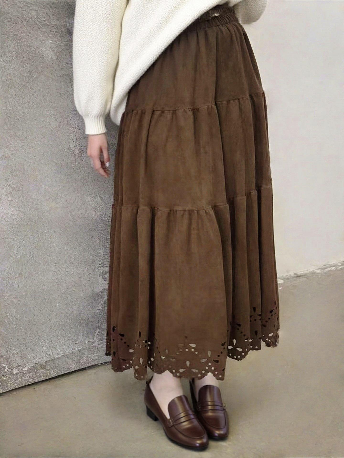 

Женская миди-юбка с высокой талией из французского кружева, вязаная крючком, замшевая - Осень/Зима 2025, А-силуэт, плиссированная One Size