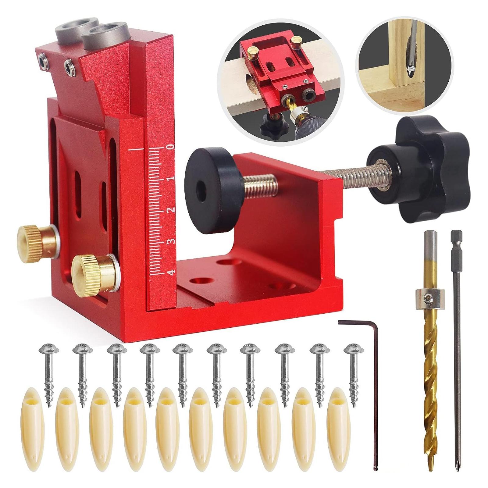 

Inclined Hole Drilling Positioner, Adjustable Pocket Hole Jig Kit, 15 degrees Angle Aluminum Alloy Woodworking