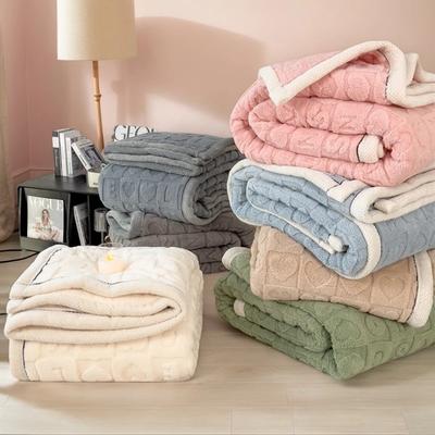 Knitted Heart Pattern Warm Throw Blankets Winter Soft Comfortable Double Sided Plush Thick Coral Velvet Blanket For Bed Safa