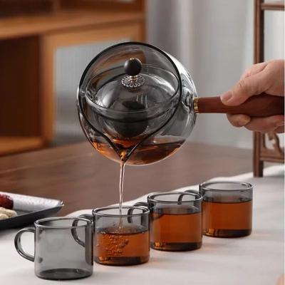 Rotating Glass Teapot Side Handle Pot Tea Infuser Tea Brewing Utensils Round Stove Teas Maker Single Pot Afternoon Tea Teaware