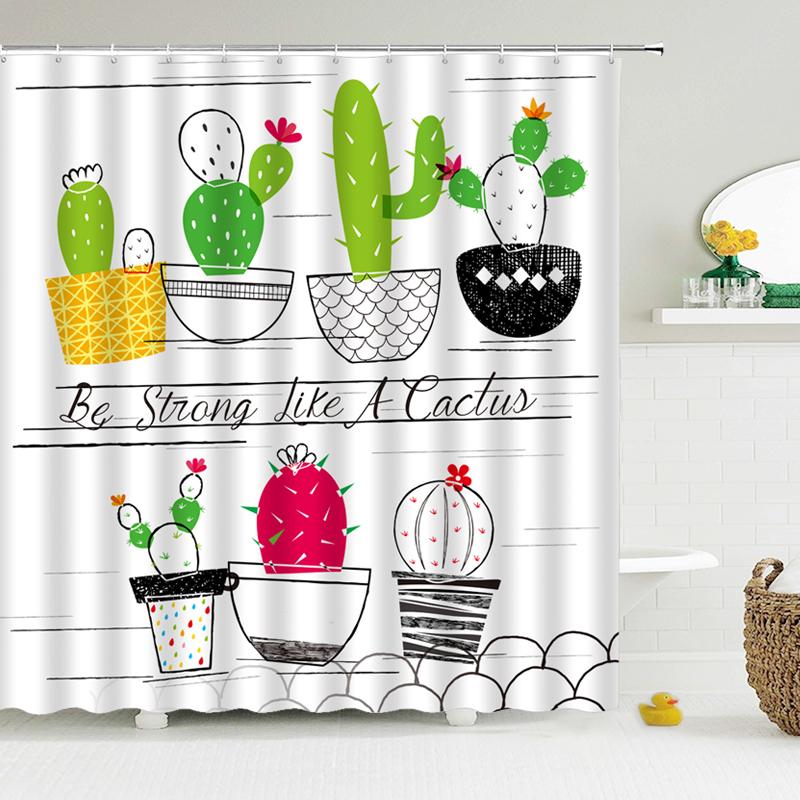 Tropical Cactus Shower Curtain Polyester Fabric Bath Curtain For The Bathroom Decorations Multi-size Printed Shower Curtains