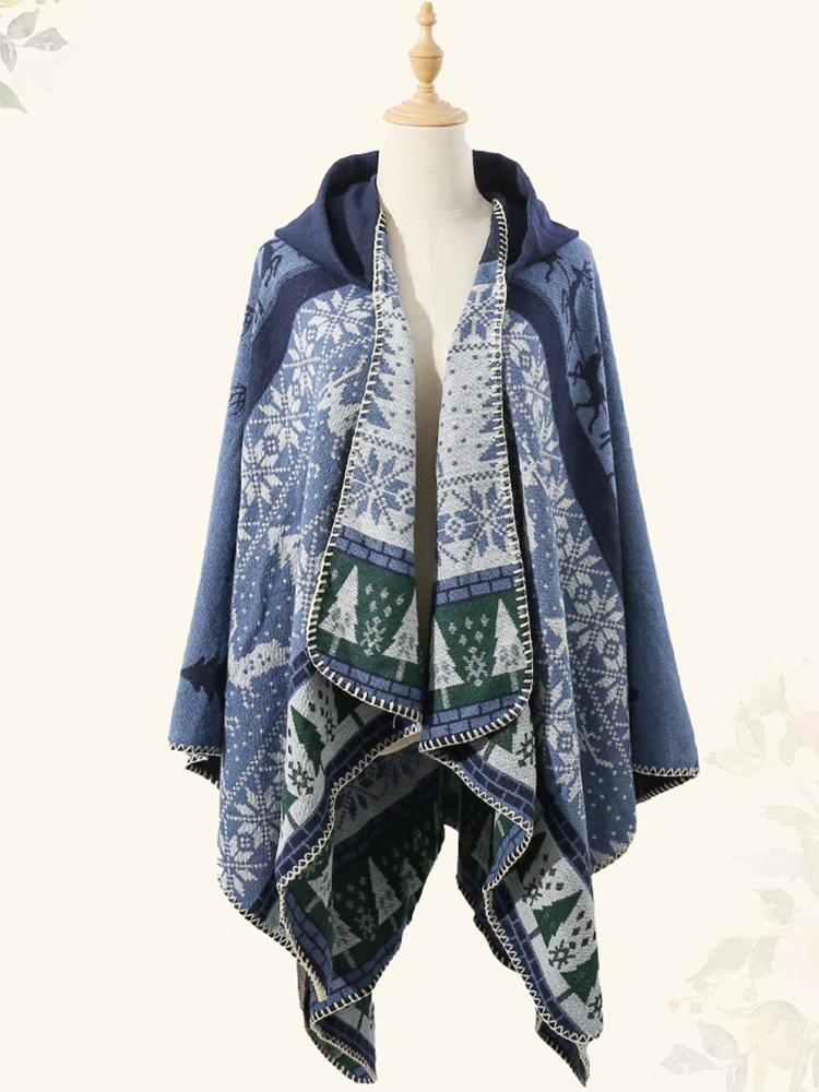 Winter Women Men Scarf Layers Poncho Hooded Retro Print Wraps Shawl Scarve Capa Para Mujer Pashmina Cloak New Unisex Christmas