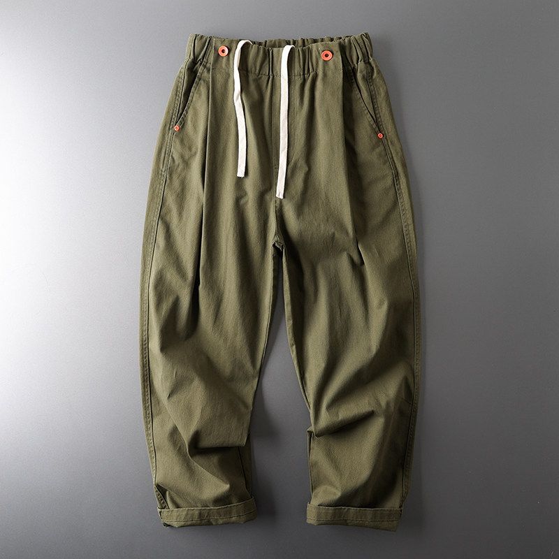 Fashion Brand Japanese Style Ankle-Tied Straight Cargo Pants Autumn and Winter Army Green S