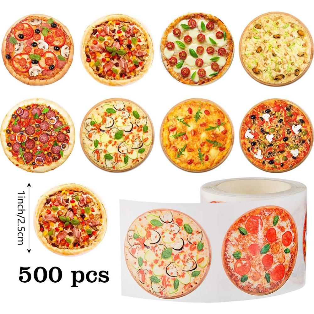 500PCS Self Adhesive Pizza Stickers Roll Round Food Theme Stickers Self Adhesive Stickers Scrapbook Style 1