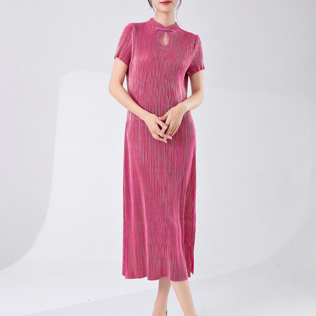 Elegant Short-Sleeve Stand-Up Collar Cheongsam Dress
